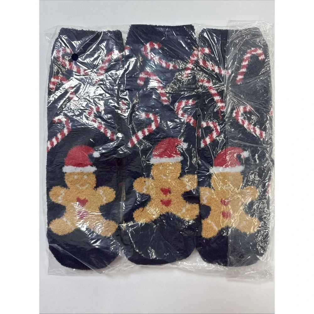Cozy Cabin Boot Sock CREW Holiday Gingerbread Navy Women's Lot Of 3 Sz Med‎ 5-10